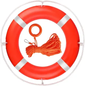 Boat Safety Throw Rings 23inch Boat Life Ring with Reflective Tape & Grab Lines,Orange Life Ring Buoy for Boats
