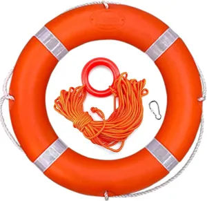 Boat Throw Rings 23",Life Ring with Fluorescent Reflective Strip, Outdoor Professional Water Life Ring, with Orange Grab Lines (8mm×20m)