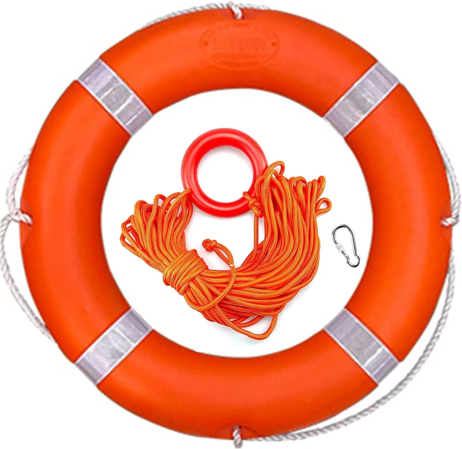 Boat Throw Rings 23",Life Ring with Fluorescent Reflective Strip, Outdoor Professional Water Life Ring, with Orange Grab Lines (8mm×20m)