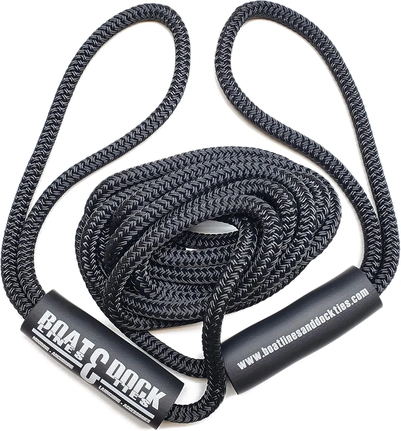 Boat Throw Rope- Double Braided Nylon Rope, Stitched Loops and Floats by Boat Lines and Dock Ties (Black 2 Loop, 10 feet)