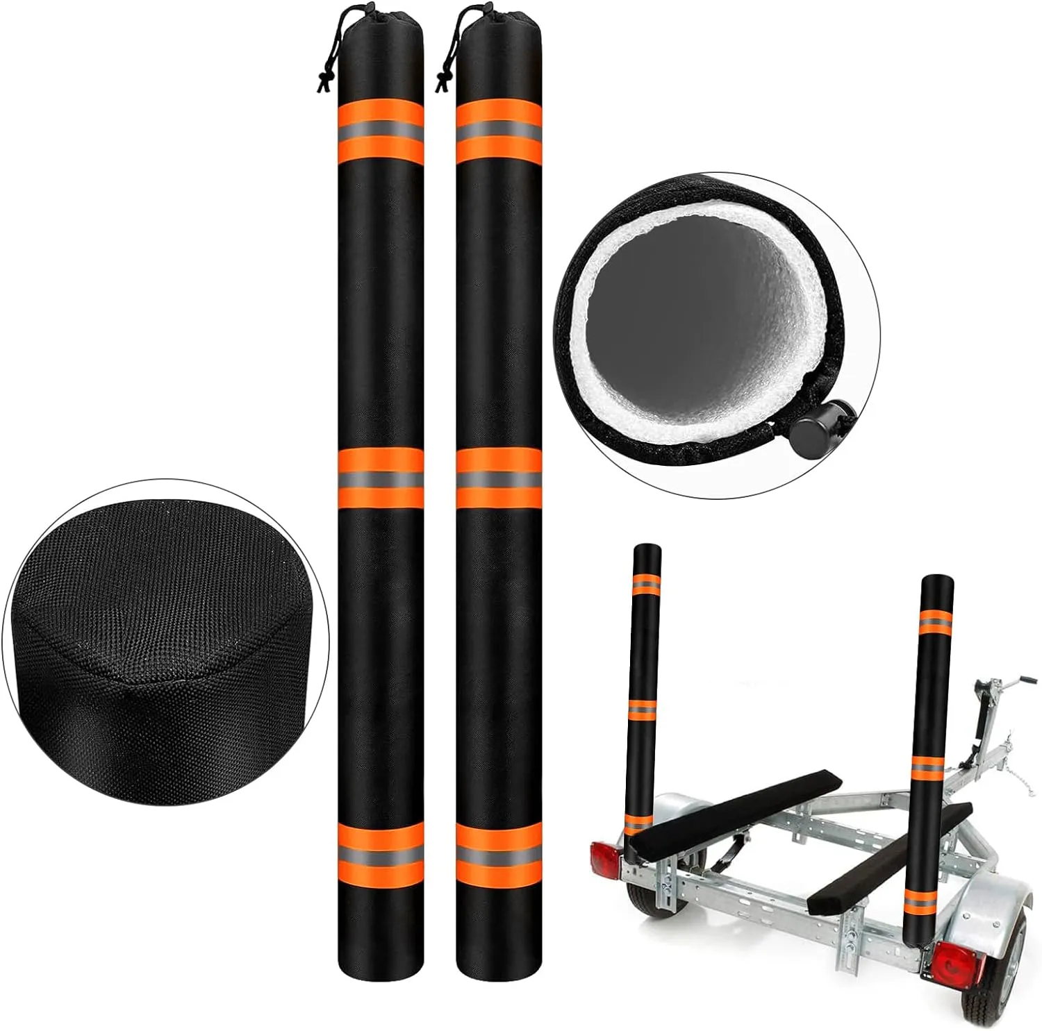 Boat Trailer Guide Pole Pad and Cover, Pair of Heavy Duty 600d Oxford Cloth Boat Guide Poles Cover with Reflective Strips
