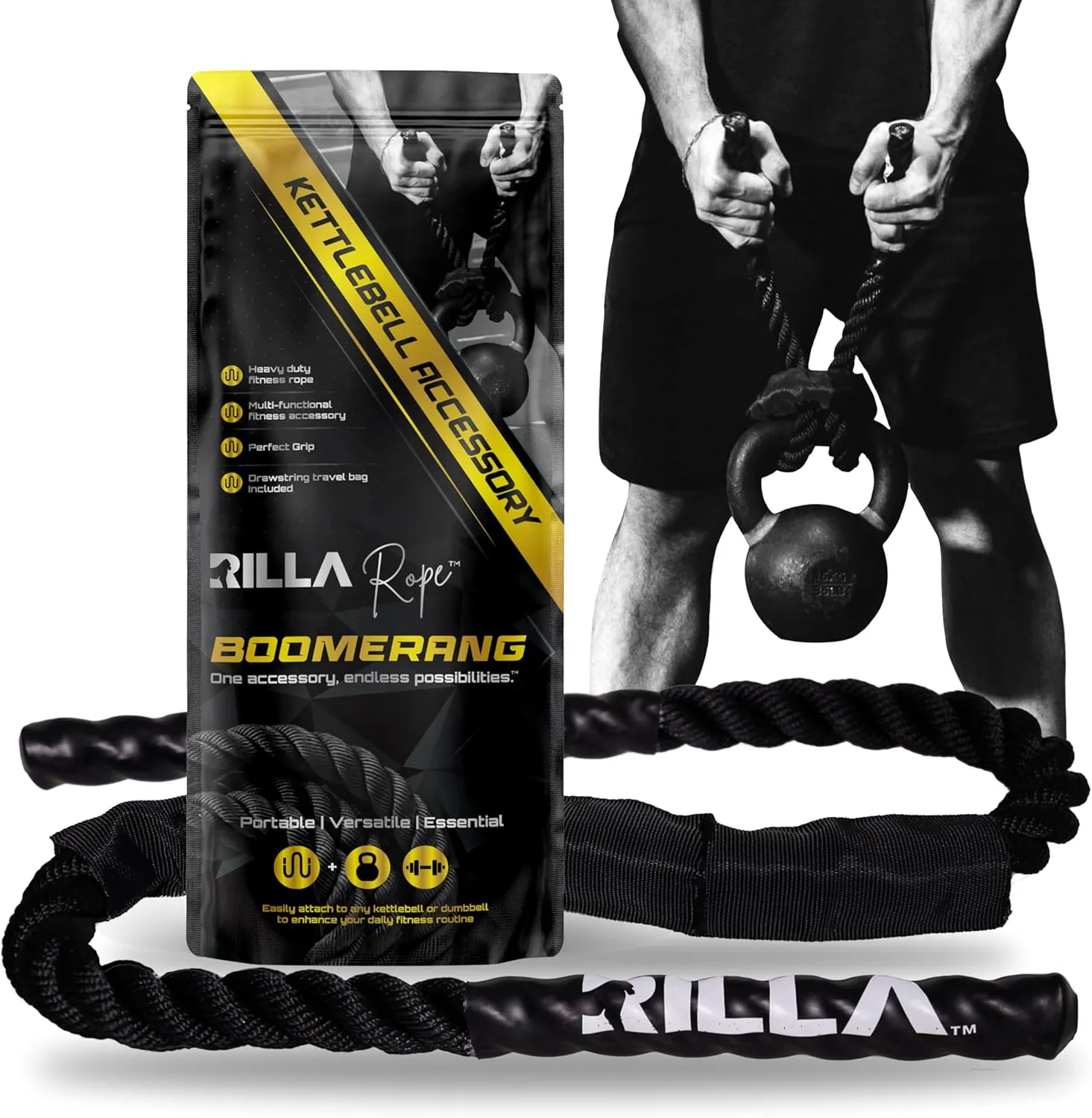 Boomerang, Fitness Accessory Rope for Kettlebell, Dumbbell, Strength, Endurance Training, Flexibility, CrossFit, Home Gym, and Yoga, Multi Use Gym Equipment