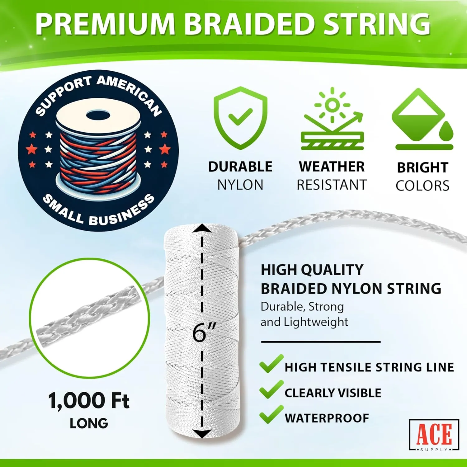 Bright White Twine String - #18 Strong Nylon String - 1000 Ft Length - White String for Gardening, Nylon Twine for Plants