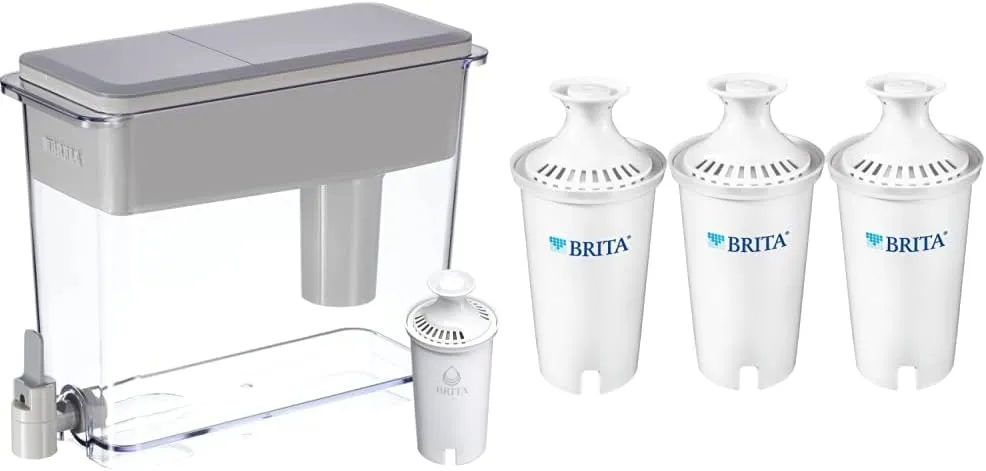 Brita XL Water Filter Dispenser for Tap and Drinking Water with 4 Standard Filters, Lasts 2 Months Each, 27-Cup Capacity, BPA Free, Gray