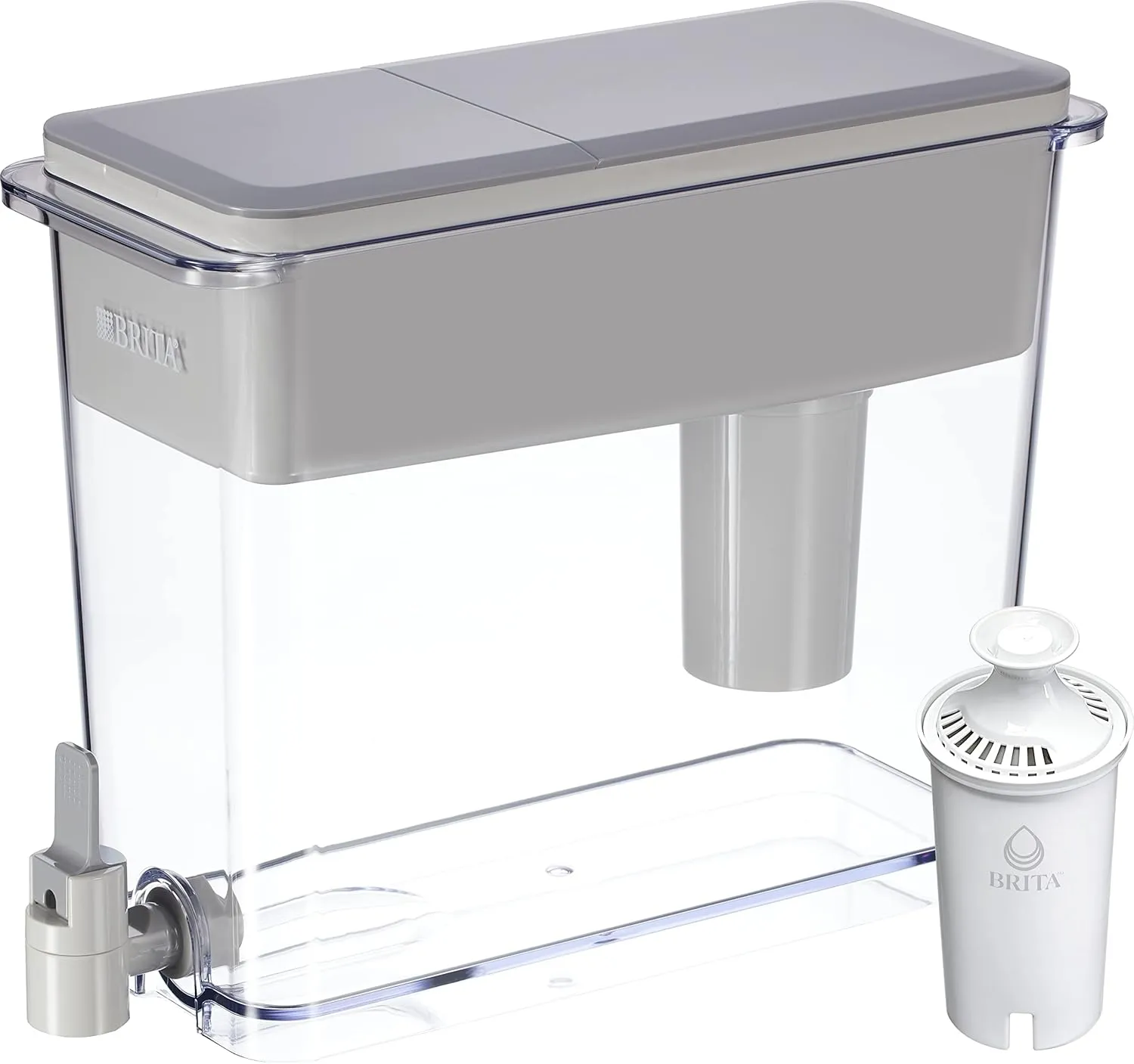 Brita XL Water Filter Dispenser for Tap and Drinking Water with 4 Standard Filters, Lasts 2 Months Each, 27-Cup Capacity, BPA Free, Gray