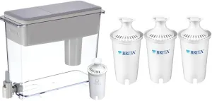 Brita XL Water Filter Dispenser for Tap and Drinking Water with 4 Standard Filters, Lasts 2 Months Each, 27-Cup Capacity, BPA Free, Gray