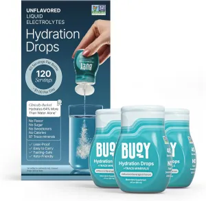 Buoy Electrolyte Drops | No Sugar, No Sweeteners | Trace Minerals, Vitamins & Antioxidants | Purposefully Unflavored | Perfect for Any Drink | Daily Hydration Supplement (Unflavored - 3 Pack)