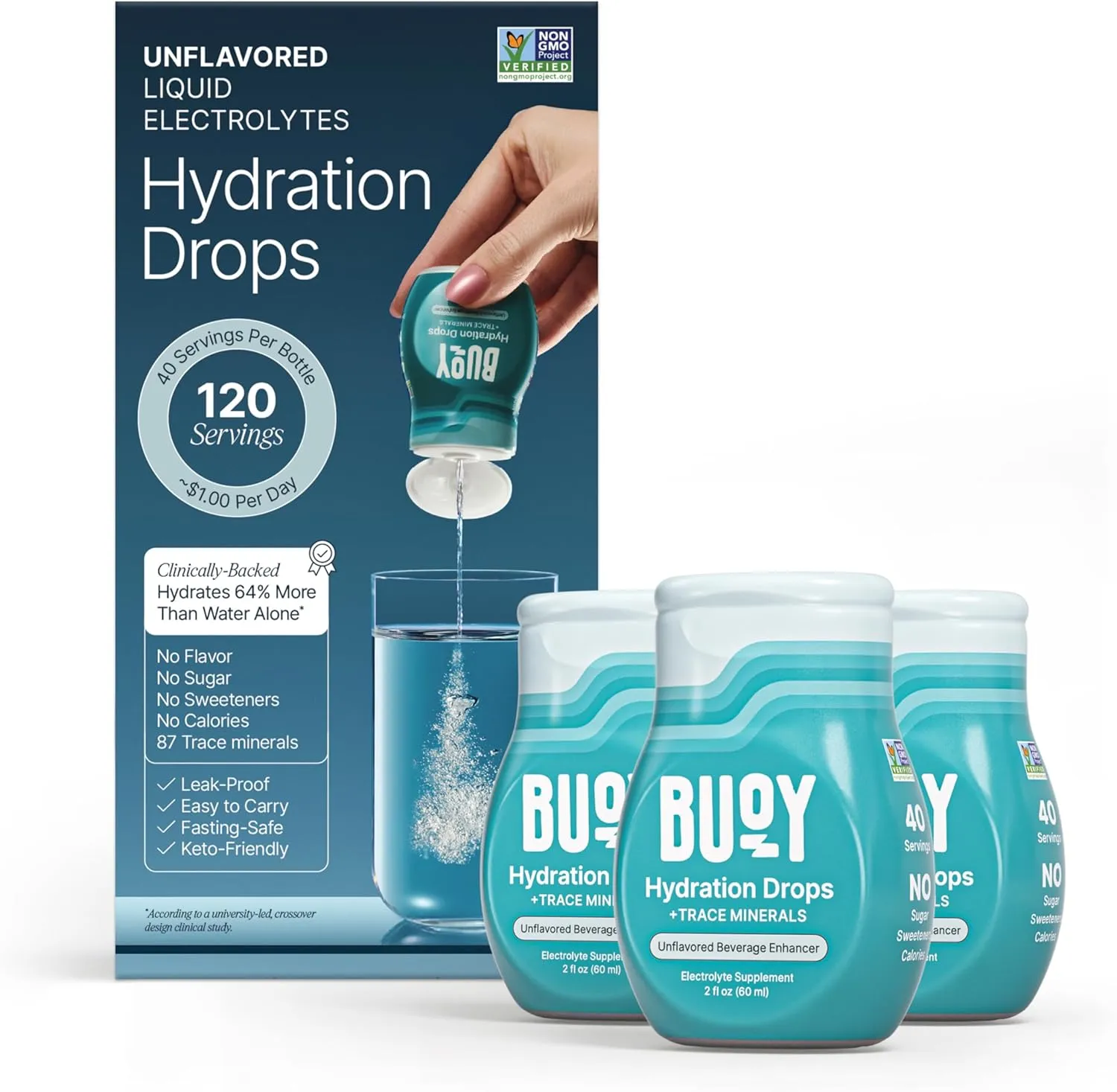 Buoy Electrolyte Drops | No Sugar, No Sweeteners | Trace Minerals, Vitamins & Antioxidants | Purposefully Unflavored | Perfect for Any Drink | Daily Hydration Supplement (Unflavored - 3 Pack)