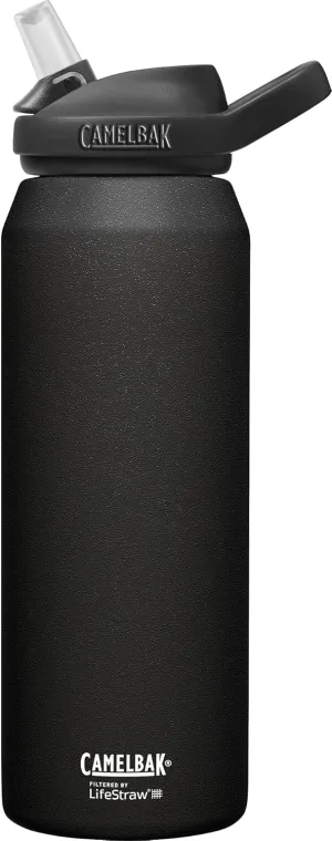 CamelBak eddy  Water Filter Water Bottle by LifeStraw Integrated 2-Stage Filter Straw - For Hiking, Backpacking, Travel, and Emergency Preparedness - 32oz Vacuum Insulated Stainless Steel, Black