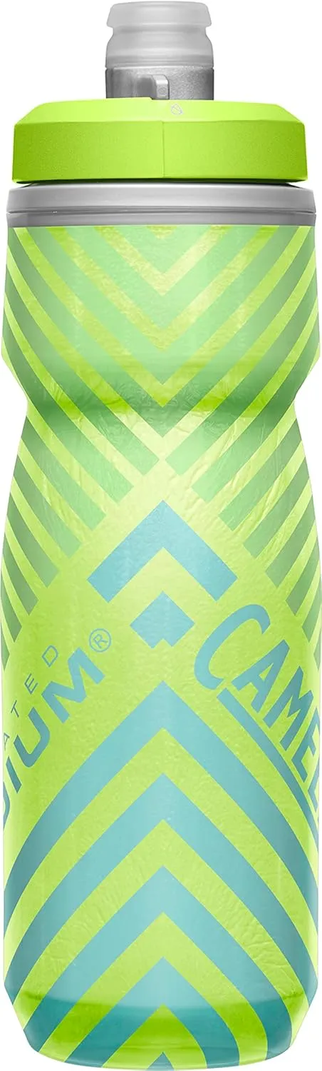 CamelBak Podium Chill Insulated Bike Water Bottle - Easy Squeeze Bottle - Fits Most Bike Cages - 21oz, Lime/Blue Stripe