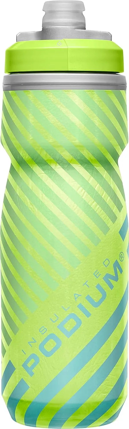 CamelBak Podium Chill Insulated Bike Water Bottle - Easy Squeeze Bottle - Fits Most Bike Cages - 21oz, Lime/Blue Stripe