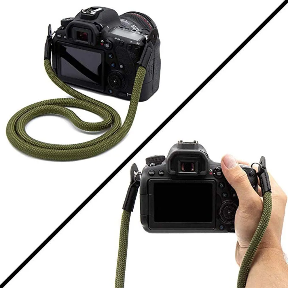 Camera Strap Vintage 100cm Nylon Climbing Rope Camera Neck Shoulder Strap for Micro Single and DSLR Camera.(Army Green)