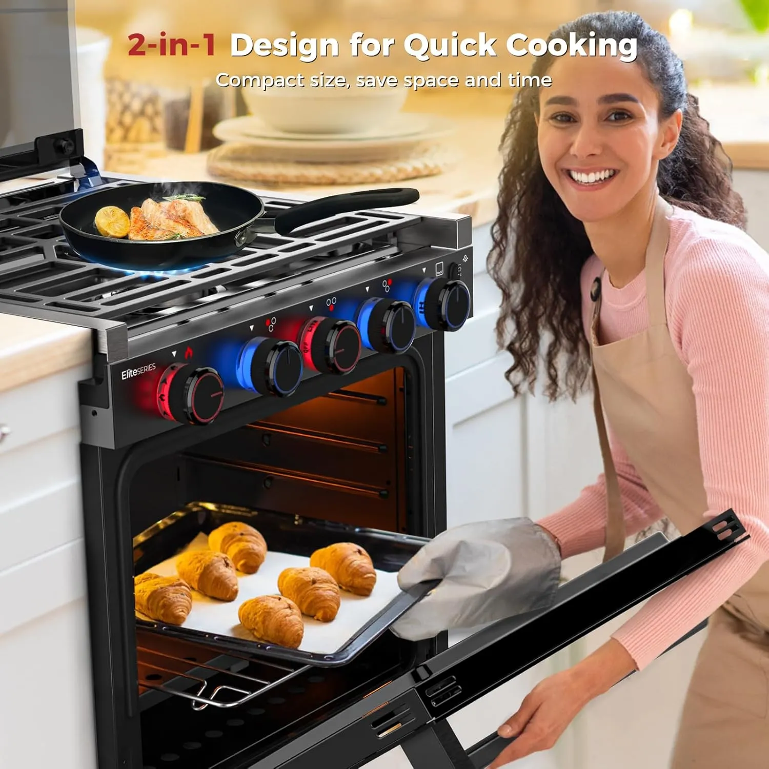 CAMPLUX Elite RV Stove Propane Range 21 Inches, 1.8 Cu.ft. Propane Oven with 3 Burners Cooktop, RV Gas Oven Stove Combo 28,100 BTU/Hr, Black, RGP21MGB