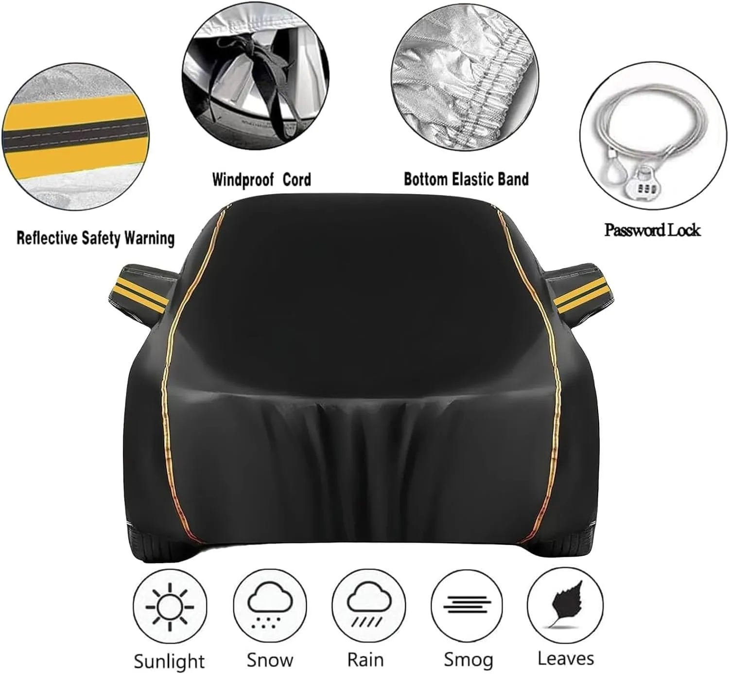 Car Cover for DeTomaso Pantera 1985-1991,Car Tarpaulin Waterproof Sun Protection UV Dustproof Scratch Resistant,Custom Car Cover for Indoor And Outdoor with Side Zipper Reflective Strip(Black)