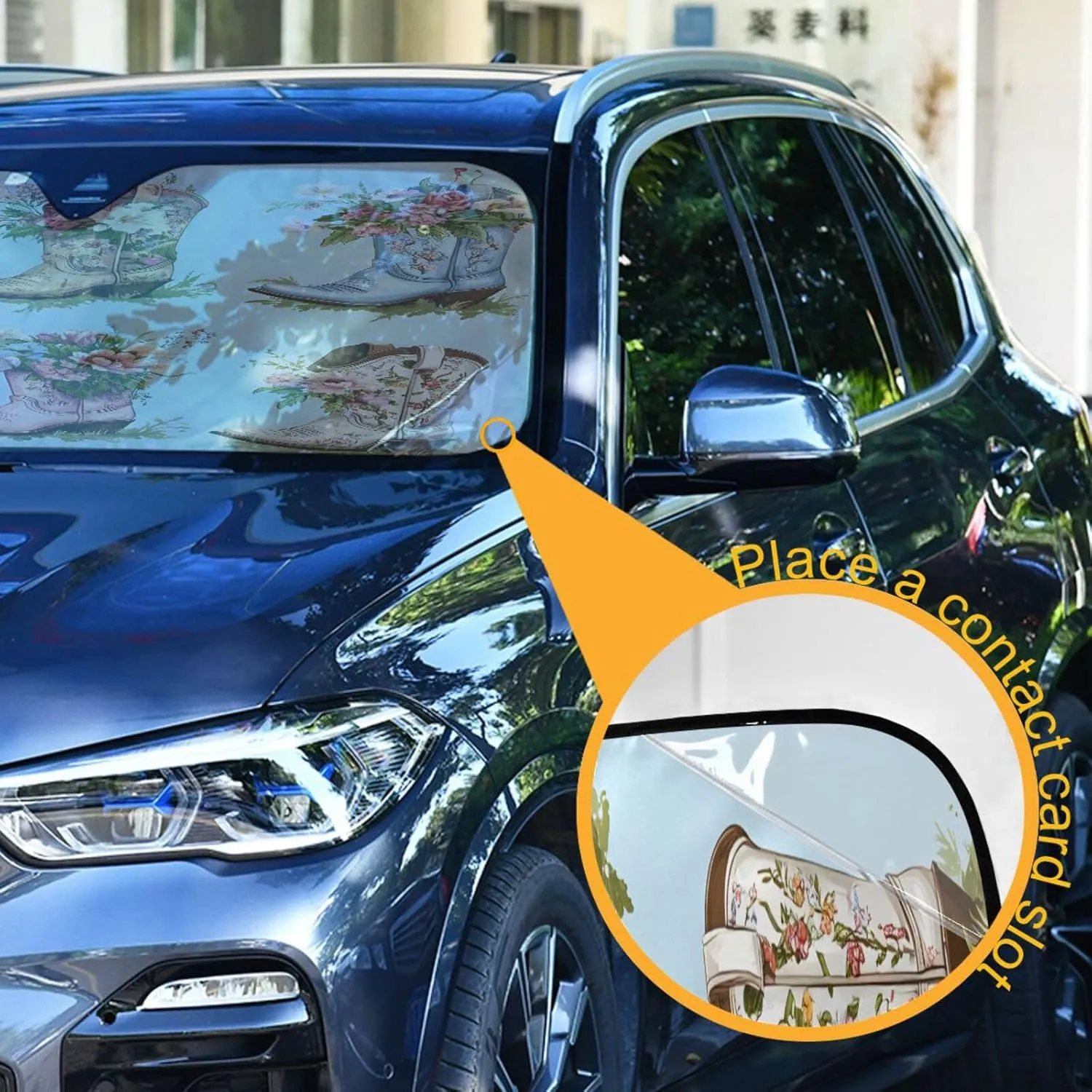 Car Windshield Sun Shade Cowboy Boots Flower Foldable Car Front Windshield Sunshade Blocks UV Rays Sun Visor Heat Protection for Truck SUV to Keep Your Vehicle Cool,Medium