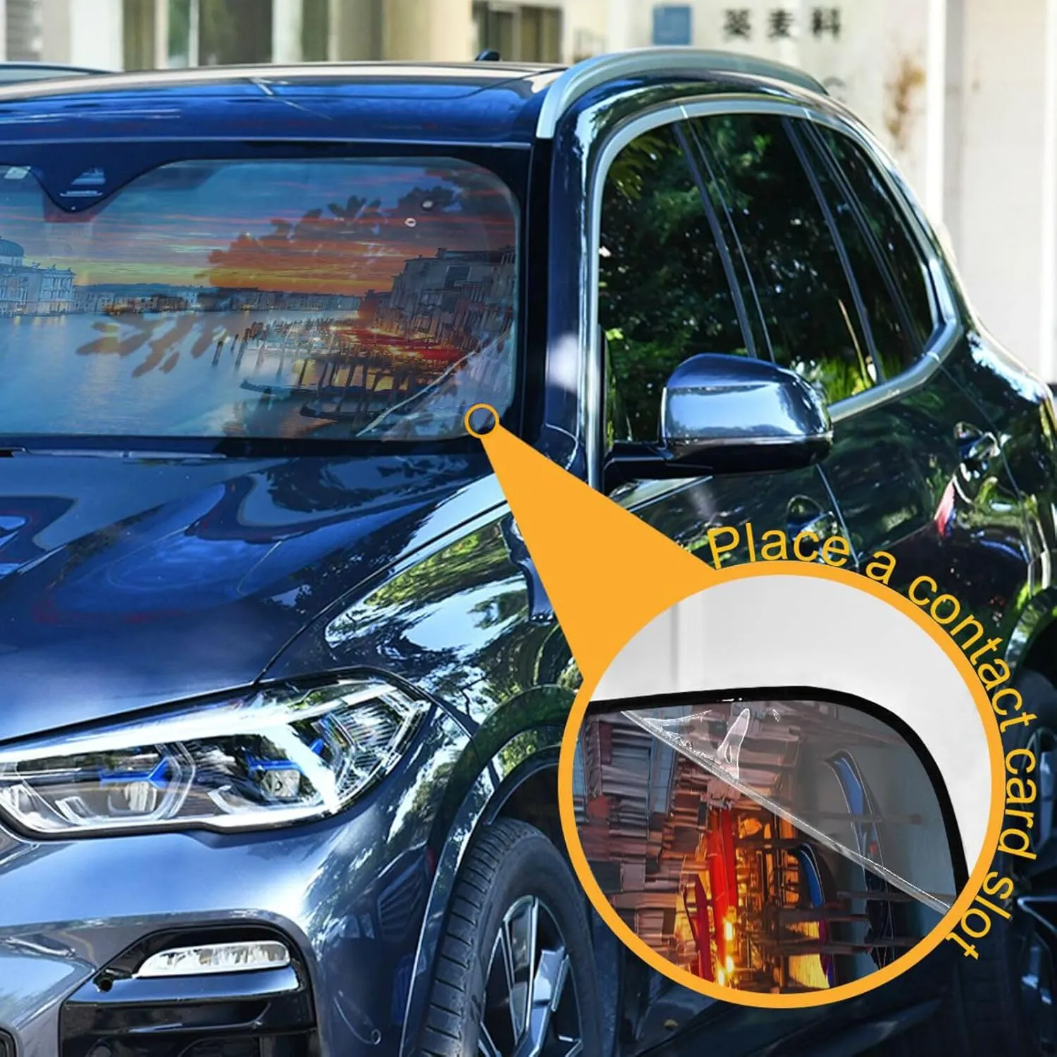 Car Windshield Sun Shade Sunset Waterway Boat House Foldable Car Front Windshield Sunshade Blocks UV Rays Sun Visor Sun Heat Protection for Truck SUV to Keep Your Vehicle Cool,Large