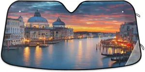 Car Windshield Sun Shade Sunset Waterway Boat House Foldable Car Front Windshield Sunshade Blocks UV Rays Sun Visor Sun Heat Protection for Truck SUV to Keep Your Vehicle Cool,Large