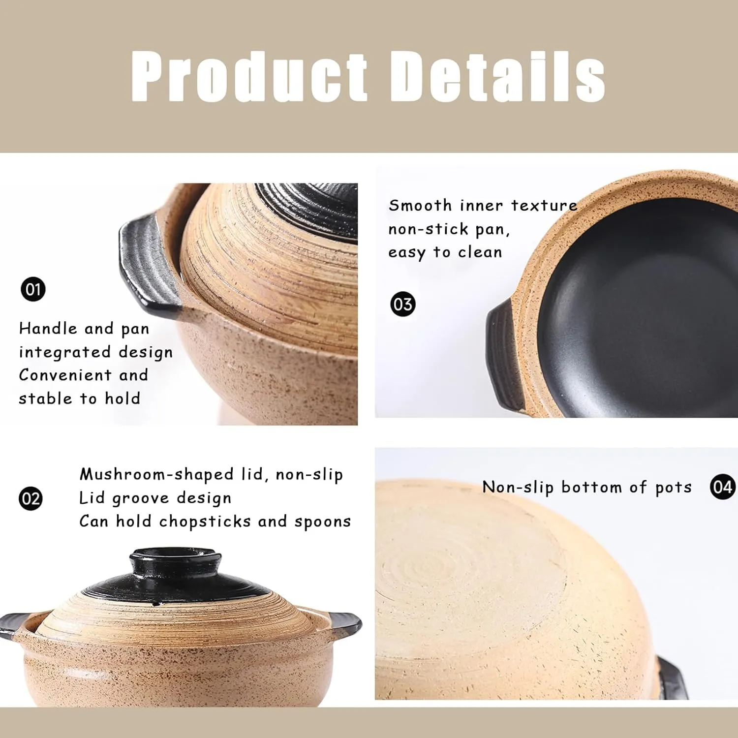 Ceramic Casserole Dish, Clay Pot, Earthen Pot Cookware with Lid for Dinner and Party, Stockpot for Rice Hot Pot, Stew, Soup, Steam, Bakeand Serve Oven Safe-Heat Resistant (deep-2.43QT(2.3L))