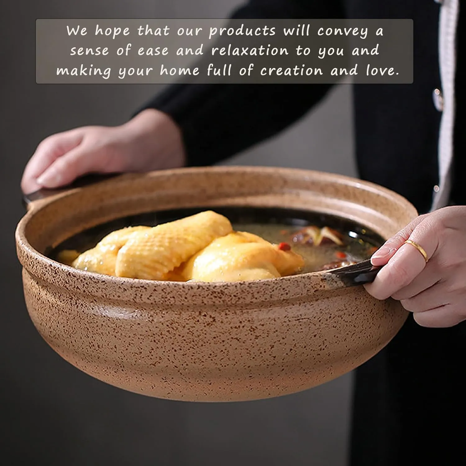 Ceramic Casserole Dish, Clay Pot, Earthen Pot Cookware with Lid for Dinner and Party, Stockpot for Rice Hot Pot, Stew, Soup, Steam, Bakeand Serve Oven Safe-Heat Resistant (deep-2.43QT(2.3L))