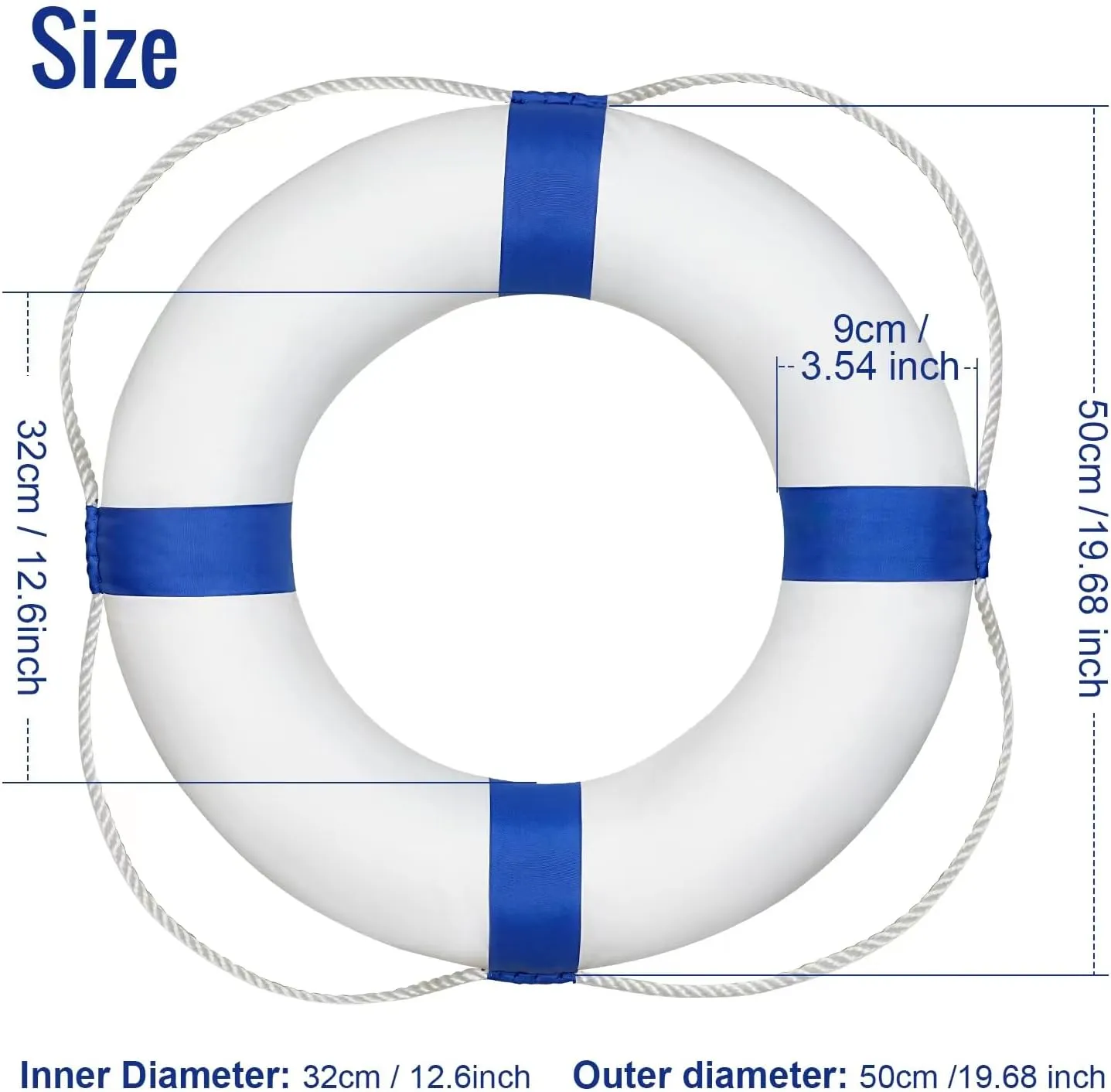 Child Pool Life Ring Buoy Life Preserver Ring with Lifesaving Rope Reflective Tape Yard Wall Decoration 10.6"/19.68"