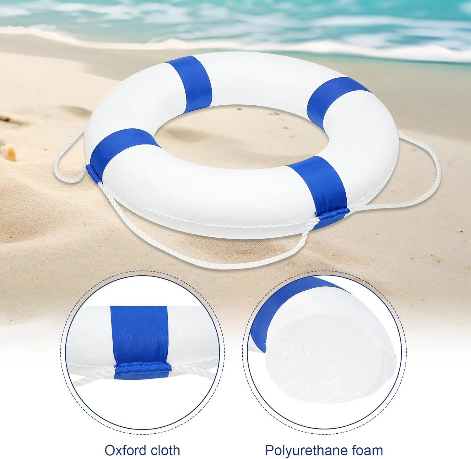 Child Pool Life Ring Buoy Life Preserver Ring with Lifesaving Rope Reflective Tape Yard Wall Decoration 10.6"/19.68"