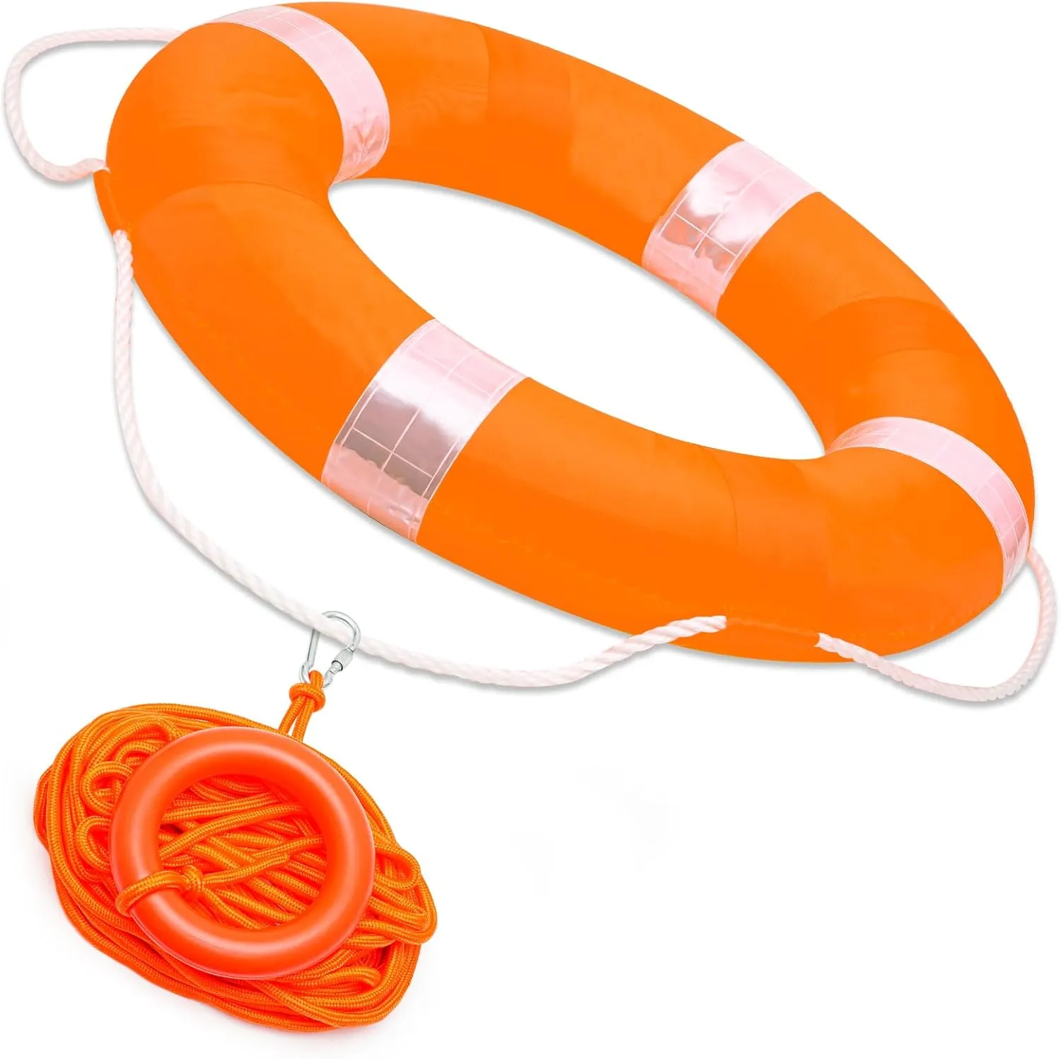 Child Pool Life Ring Buoy Life Preserver Ring with Lifesaving Rope Reflective Tape Yard Wall Decoration 10.6"/19.68"