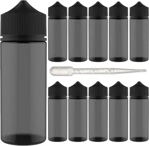 Chubby Gorilla 120mL V-3 Black PET Unicorn Plastic Bottles (10 Pack) - Squeeze bottle, Juice Bottles Authentic Chubby Gorilla Dropper Bottle with Squeeze Dropper