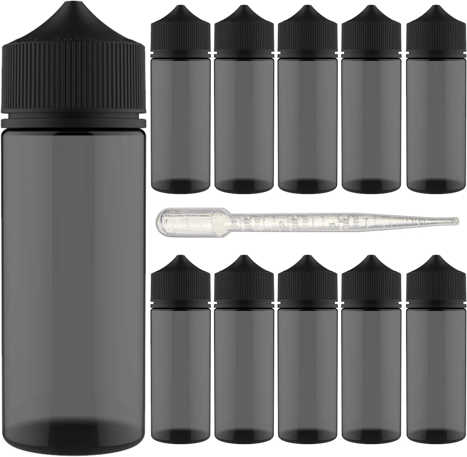 Chubby Gorilla 120mL V-3 Black PET Unicorn Plastic Bottles (10 Pack) - Squeeze bottle, Juice Bottles Authentic Chubby Gorilla Dropper Bottle with Squeeze Dropper