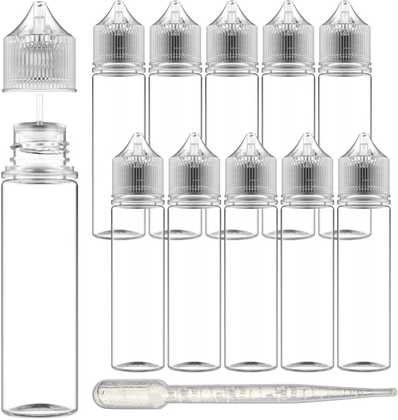 Chubby Gorilla 60ml V-3 Clear PET Plastic Unicorn Squeeze Bottle (10 Pack) With Child Resistant Cap, Easy Drip Tip Applicator, REUSABLE