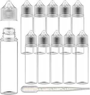 Chubby Gorilla 60ml V-3 Clear PET Plastic Unicorn Squeeze Bottle (10 Pack) With Child Resistant Cap, Easy Drip Tip Applicator, REUSABLE