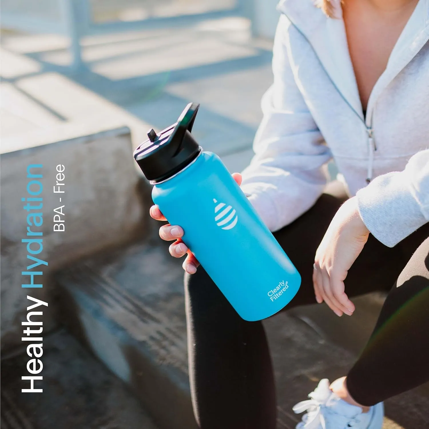 Clearly Filtered 32oz Water Bottle/Targets 220  Contaminants/Double-Wall Insulated Stainless Steel Filtered Water Bottle BPA/BPS-Free Phthalate-Free Filters Fluoride Lead Chlorine (Blue)