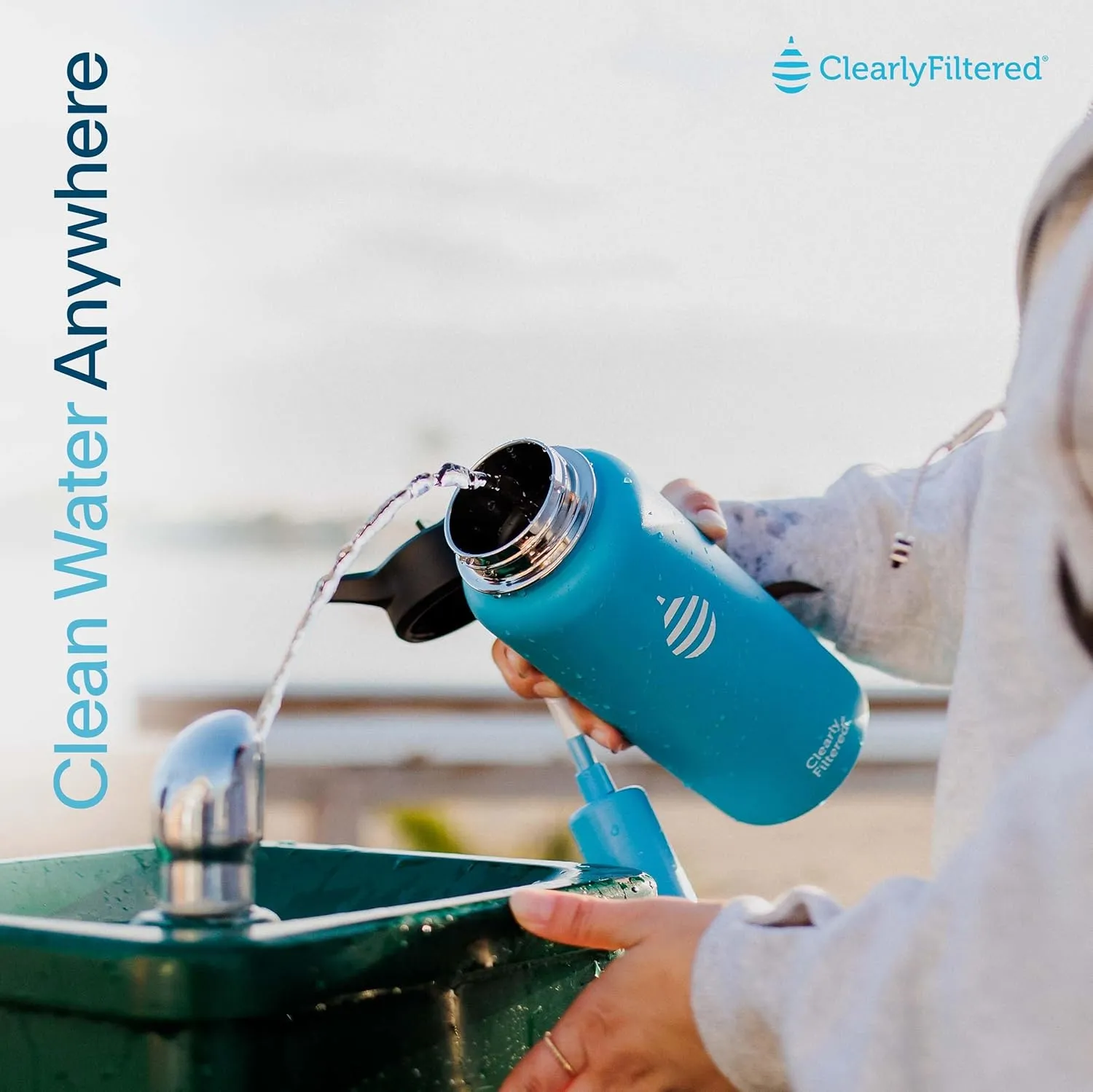 Clearly Filtered 32oz Water Bottle/Targets 220  Contaminants/Double-Wall Insulated Stainless Steel Filtered Water Bottle BPA/BPS-Free Phthalate-Free Filters Fluoride Lead Chlorine (Blue)