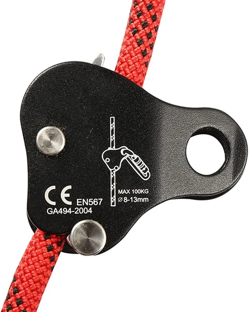 Climbing Rope Grab, High Strength Self Locking Safety Protective, Climbing Ascender Fall Protection Belay Device Climbing Rope Grip Clamp for Rock Climbing Mountaineering(Black)