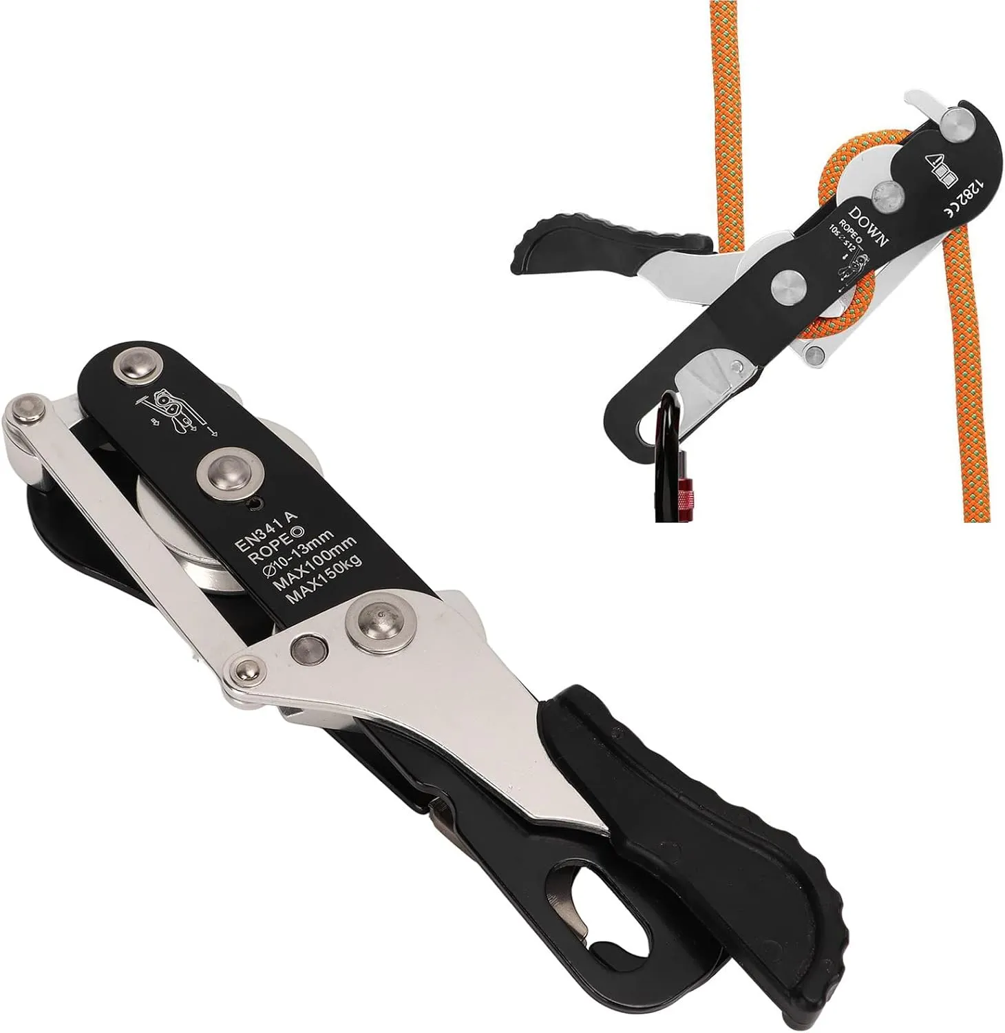 Climbing Stop Descender Rappelling Anti Panic Belay Devices,Manual Climbing Descender Aluminum Alloy Self Locking Downhill Device for Rescue & Arborist, for 10-12.5mm Rope