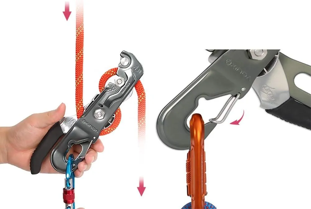 Climbing Stop Descender Rappelling Belay Hand Controls Designed Belay Device Fall Protection, Aluminum Alloy, for 9-12mm RopeRed-2pcs