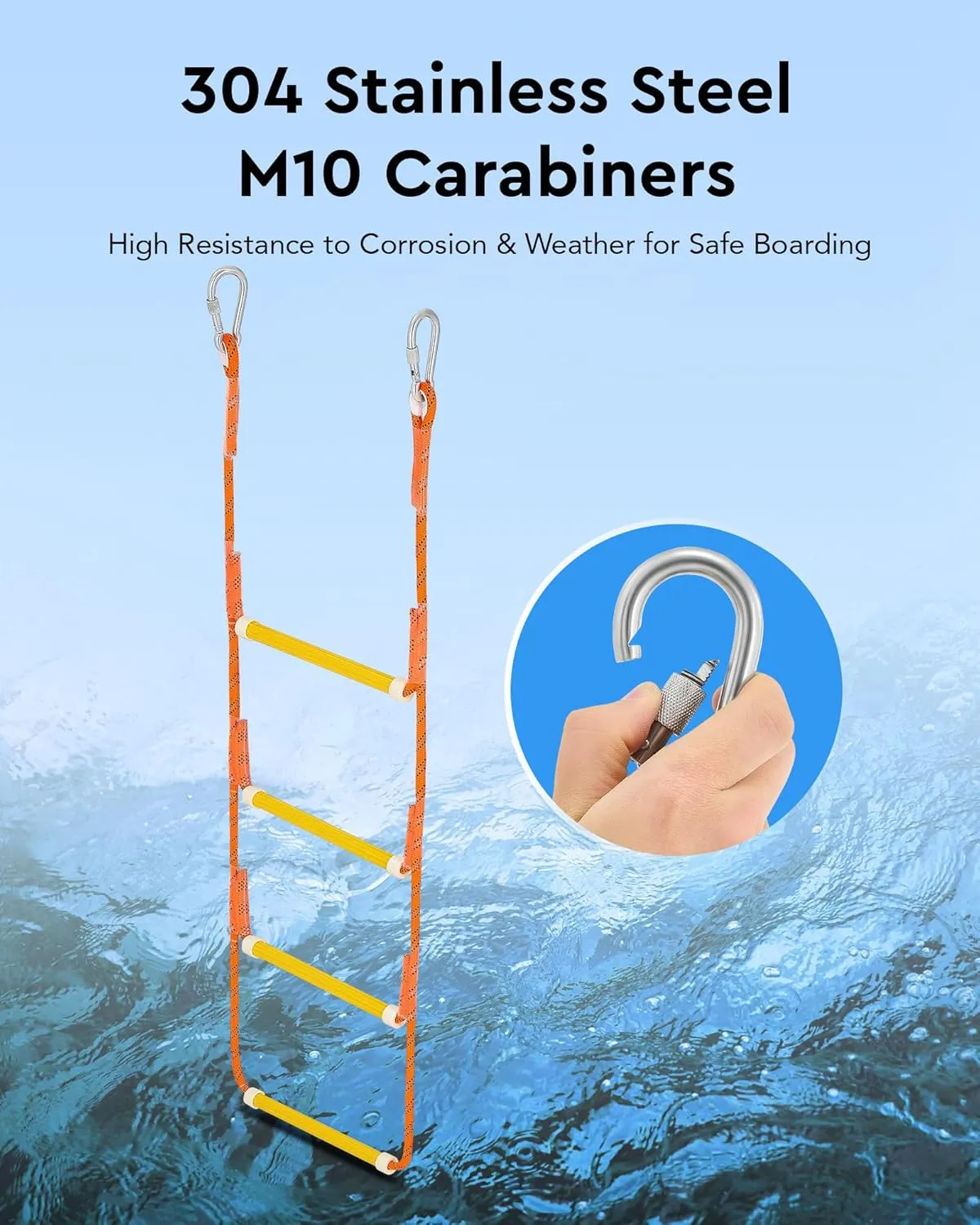 CO-Z 4 Step Boat Rope Ladder, Folding Marine Rope Ladder with Heavy Duty 440 lb. Strength
