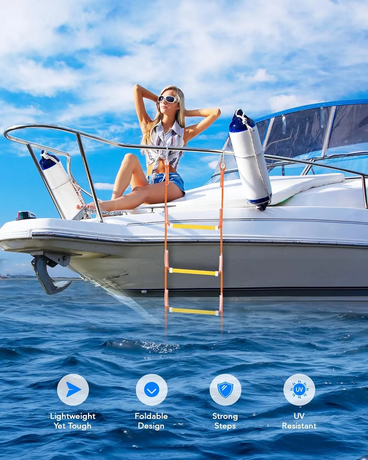 CO-Z Marine Rope Ladder, 4 Step Boat Ladder for Inflatable Boat, Kayak, Motorboat, Canoeing