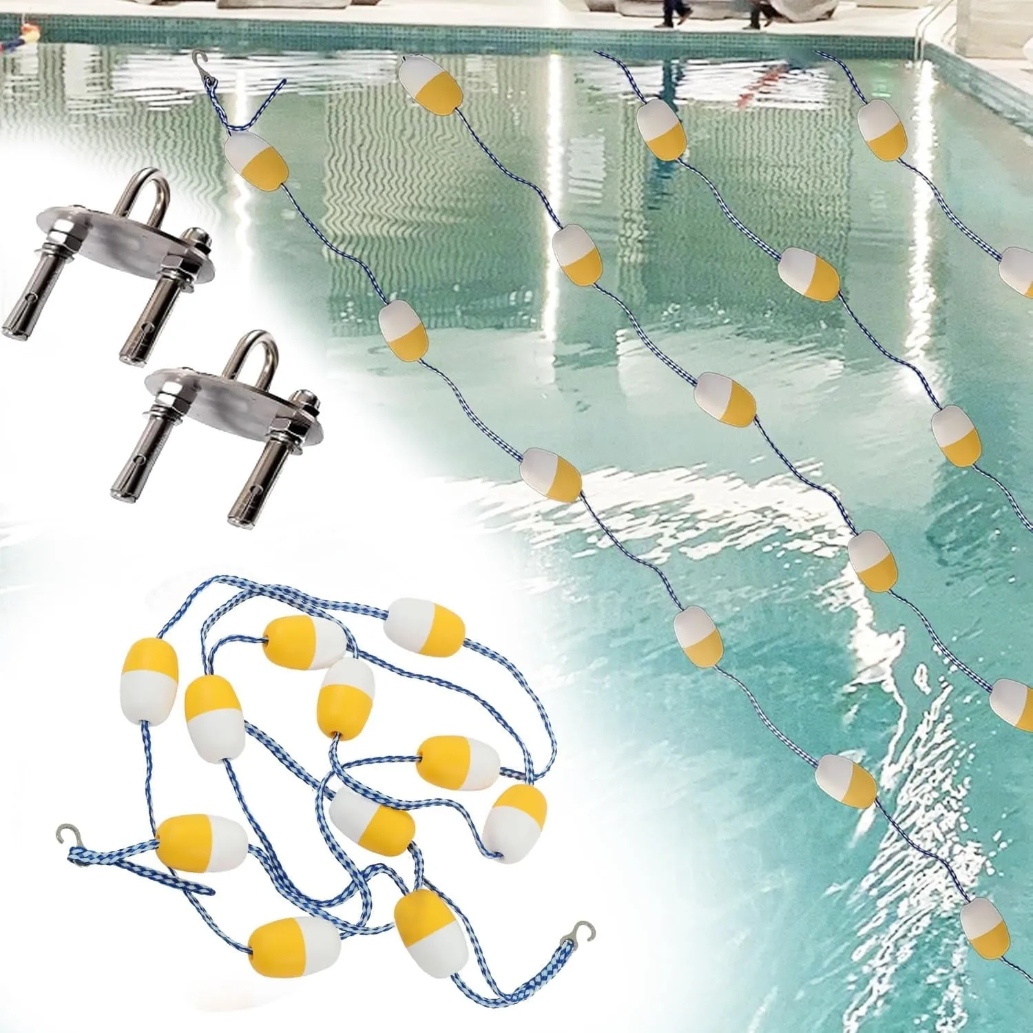 Commercial Pool Divider Rope with Hook, Anti - Wave Floating Lane Dividing Line for School/Hotel/Villas/Water Park, 200 190 160 150 100 80 60 50 30 20 10 Feet Deep Water Warning Cord(5 ft)