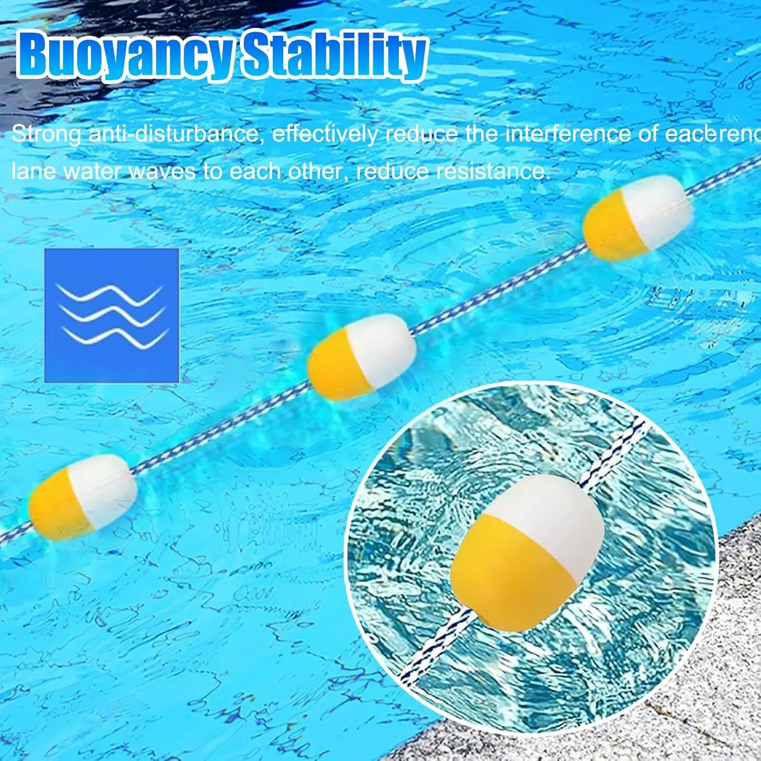 Commercial Pool Divider Rope with Hook, Anti - Wave Floating Lane Dividing Line for School/Hotel/Villas/Water Park, 200 190 160 150 100 80 60 50 30 20 10 Feet Deep Water Warning Cord(5 ft)