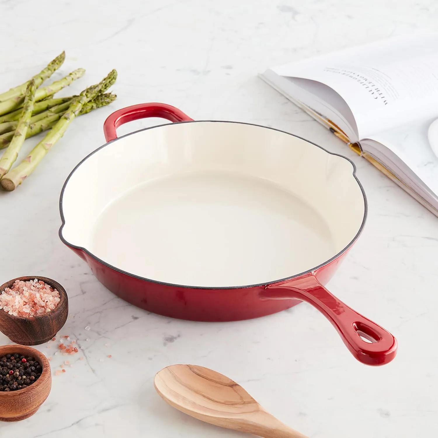 Crock Pot Artisan 12 Inch Enameled Cast Iron Round Skillet, Scarlet Red