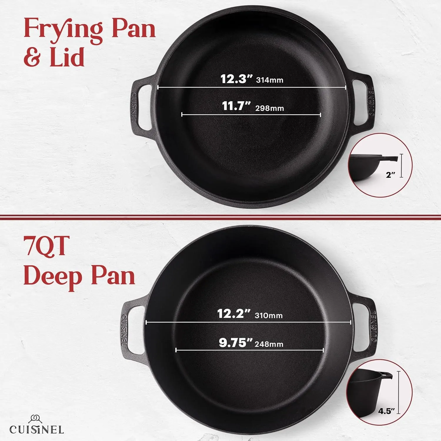 Cuisinel 7-Quart Cast Iron Dutch Oven   Pan Scraper   Silicone Handle Grips - 2-in-1 Pot Pan Combo Skillet - Pre-Seasoned Indoor/Outdoor Cookware   Instruction & Care Booklet