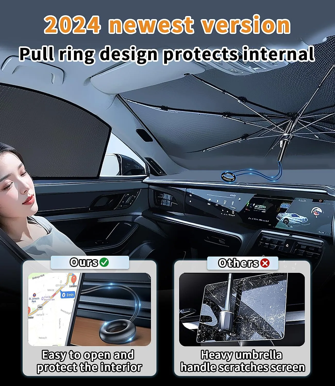 Custom-Fit for Mitsubishi Windshield Sun Shade Umbrella, 2024 Upgraded Pull Ring Handle Foldable Front Window Cover Sun Visor, UV Rays Blocker, for Mitsubishi (for Mitsubishi Outlander)