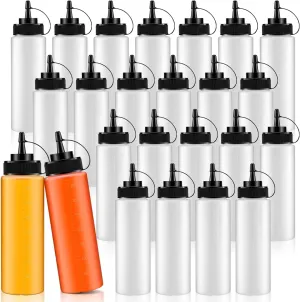 Dandat 24 Pcs Clear Ketchup Squeeze Bottles 12oz Plastic Condiment Squeeze Bottle Bulk Reusable Squirt Bottle for Cooking with Sealed Lid Visible Digital Scale Sauce Container for Mustard Oil Mayo BBQ