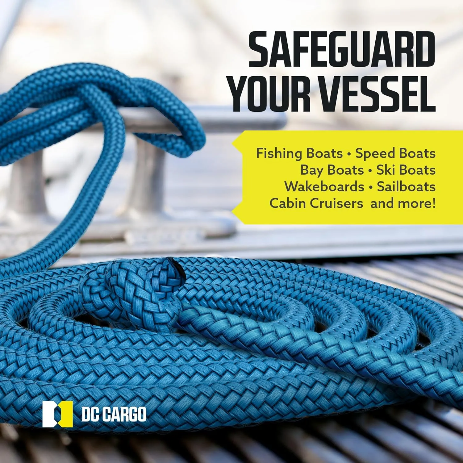 DC Cargo Mall Boat Dock Lines (2 Pack) 1/2 X 20' Double Braided Boat Ropes for Docking with 12" Eyelet. Marine Grade Nylon Material & Damage Resistant Line Fibers for Secure Docking