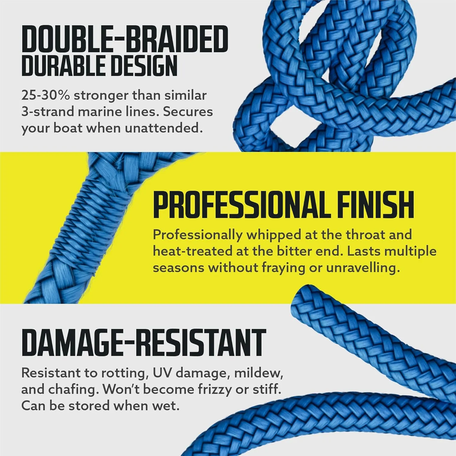 DC Cargo Mall Boat Dock Lines (2 Pack) 1/2 X 20' Double Braided Boat Ropes for Docking with 12" Eyelet. Marine Grade Nylon Material & Damage Resistant Line Fibers for Secure Docking