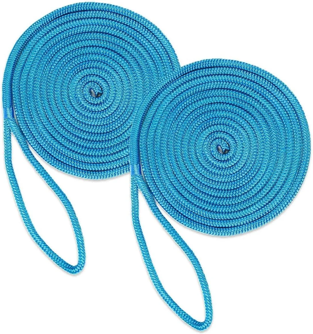 DC Cargo Mall Boat Dock Lines (2 Pack) 1/2 X 20' Double Braided Boat Ropes for Docking with 12" Eyelet. Marine Grade Nylon Material & Damage Resistant Line Fibers for Secure Docking