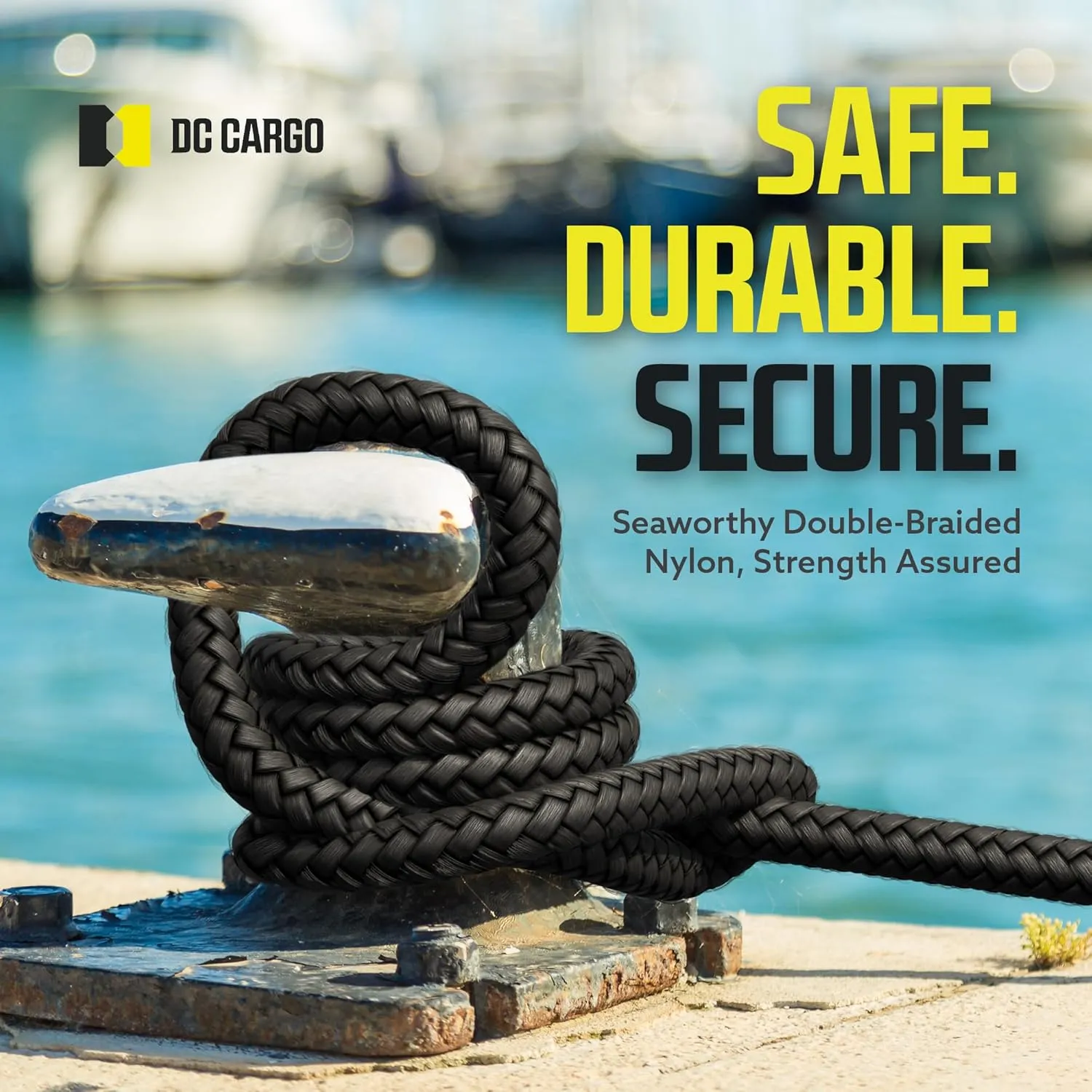 DC Cargo Mall Boat Dock Lines (2 Pack) 1/2 X 20' Double Braided Boat Ropes for Docking with 12" Eyelet. Marine Grade Nylon Material & Damage Resistant Line Fibers for Secure Docking