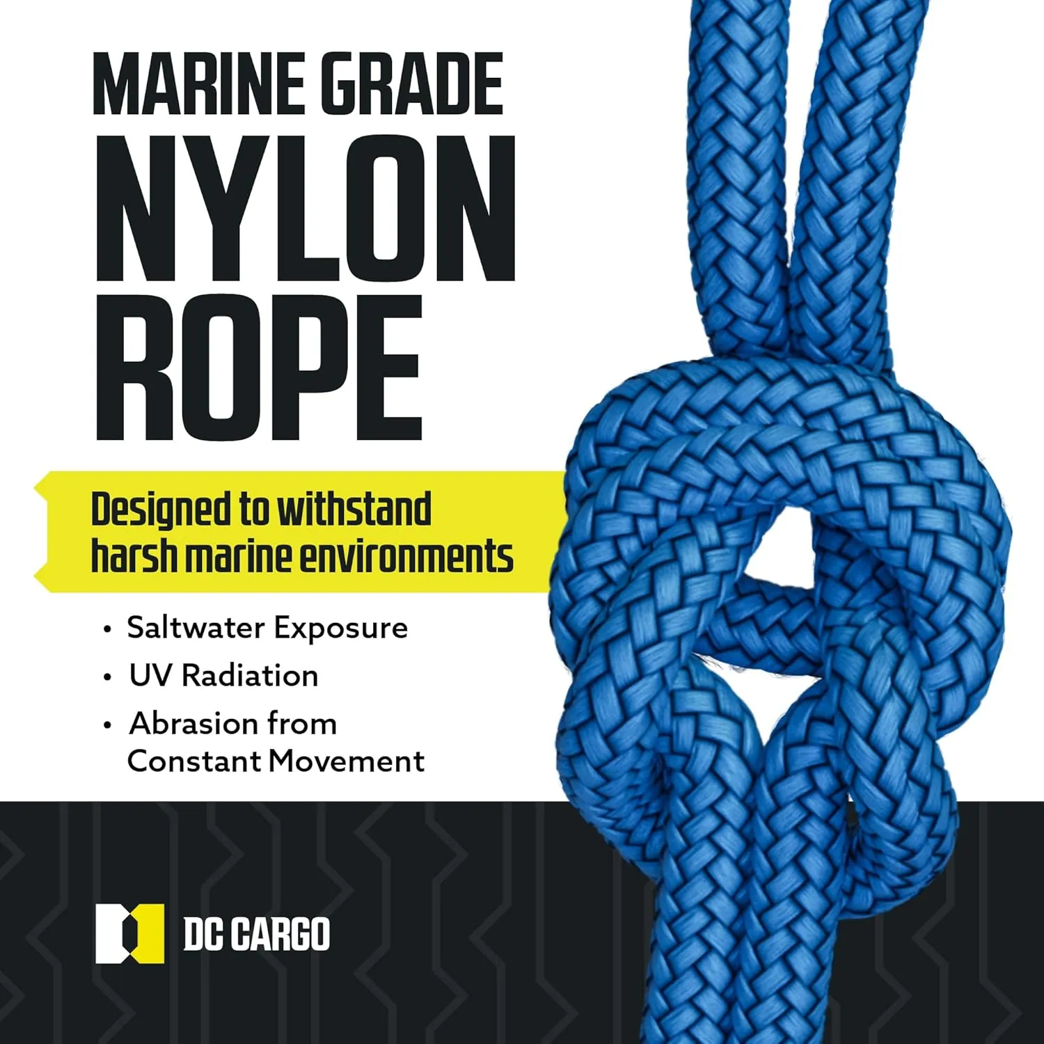 DC Cargo Mall Boat Dock Lines (2 Pack) 1/2 X 20' Double Braided Boat Ropes for Docking with 12" Eyelet. Marine Grade Nylon Material & Damage Resistant Line Fibers for Secure Docking