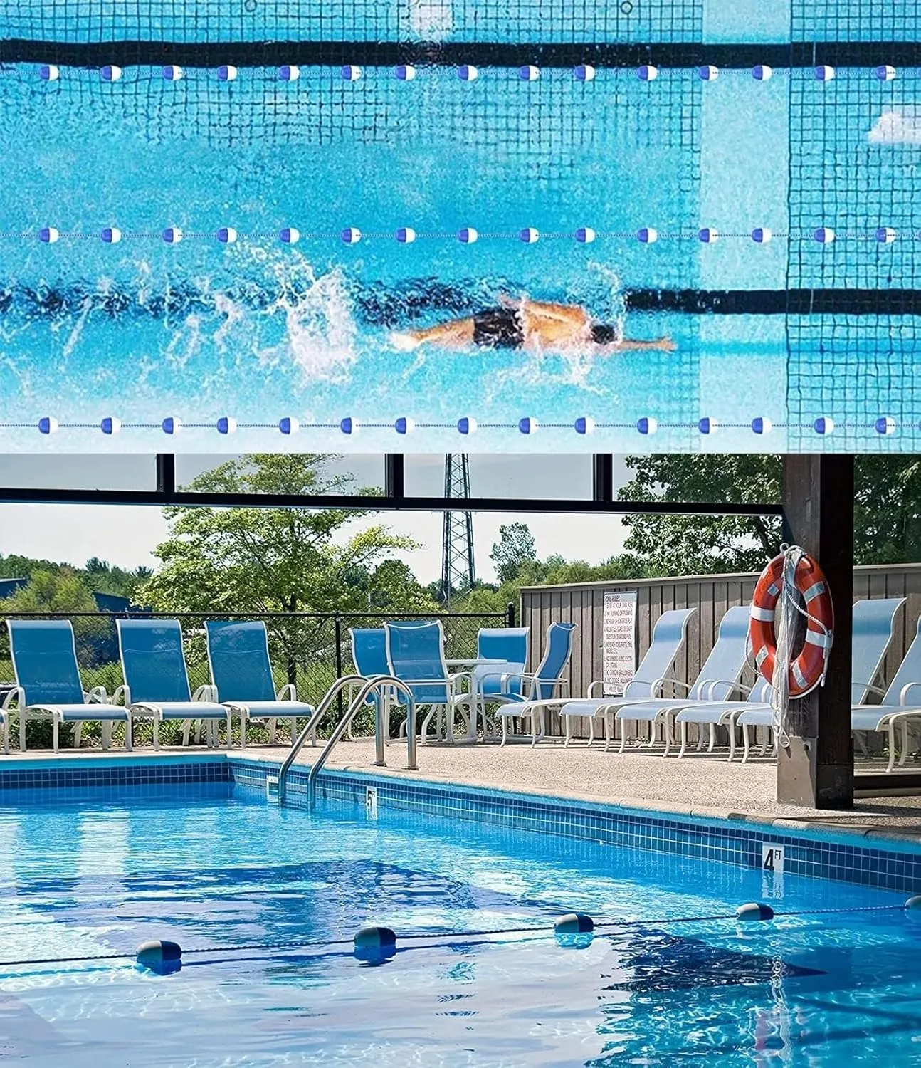 Deep Shallow End Pool Rope Floats Blue & White, Floating Divider with Strong Buoyancy for Swimming Pools, Dangerous Areas, Beaches, and Waterways