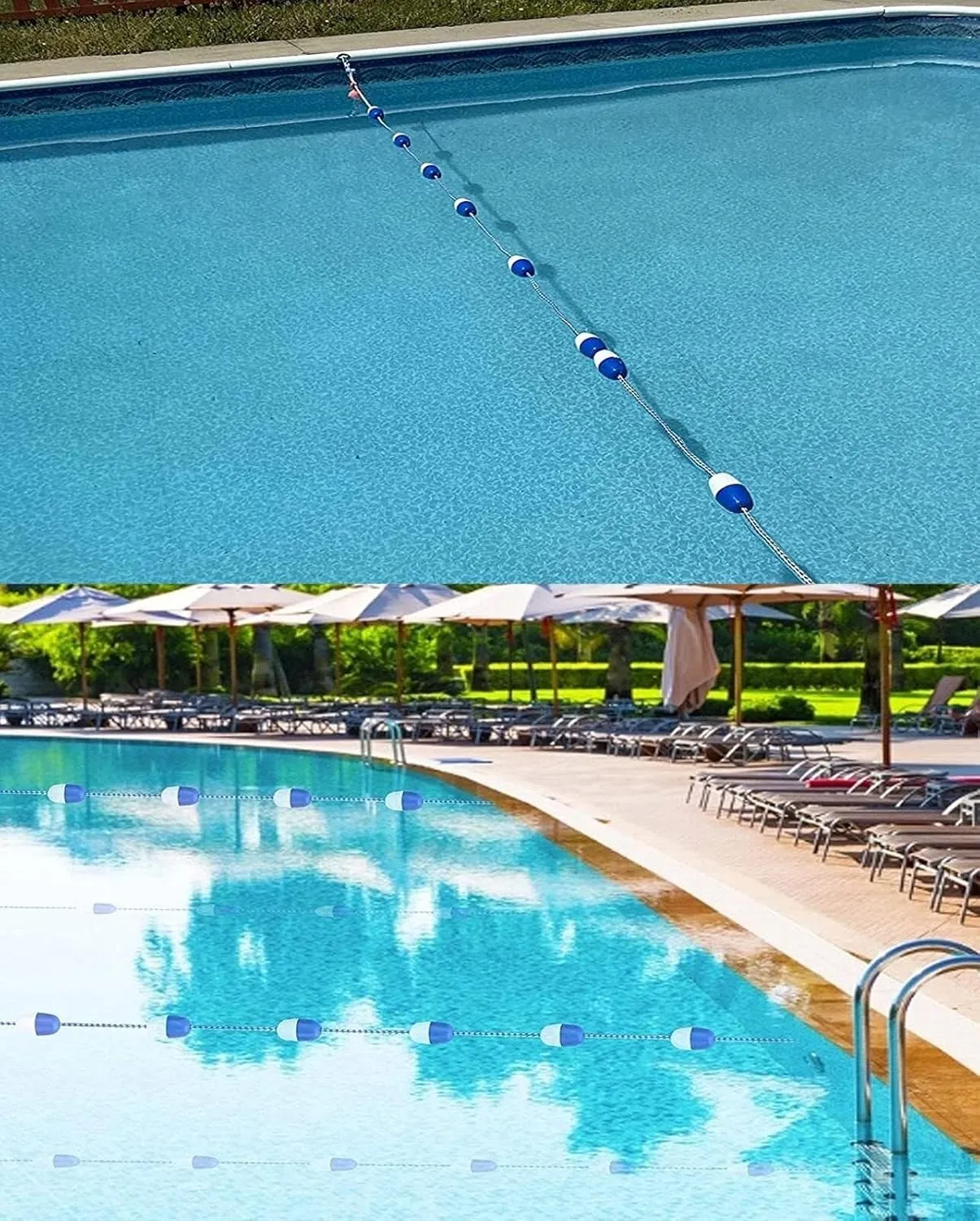 Deep Shallow End Pool Rope Floats Blue & White, Floating Divider with Strong Buoyancy for Swimming Pools, Dangerous Areas, Beaches, and Waterways